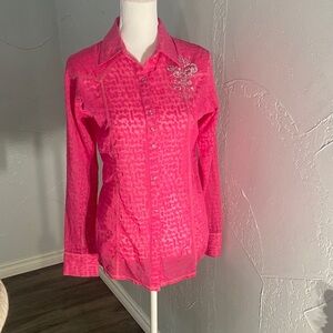 Vibrant Pink Button Down Shirt with Embellishment